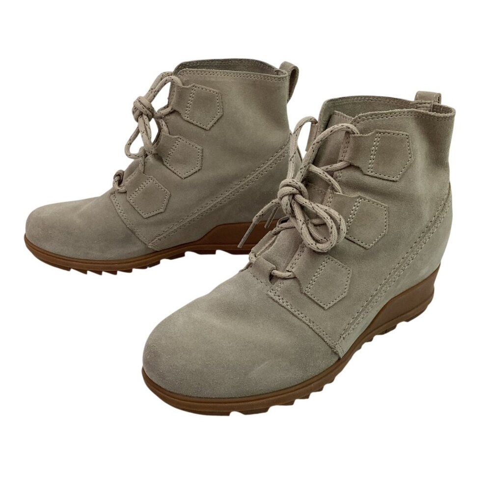 Sorel Evie Womens 10 Suede Waterproof Ankle Boots Lace Up Taupe Style 3322